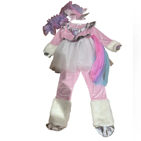 Teetot Pink Unicorn Halloween Costume Faux Fur Tulle Jumpsuit Size 7–8 - Picture 1 of 8
